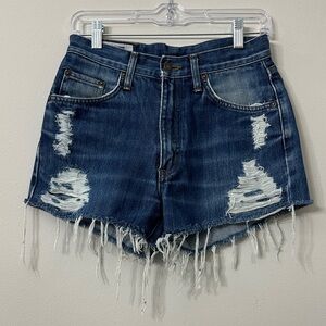 Edwin Dark Blue Distressed Jean Shorts